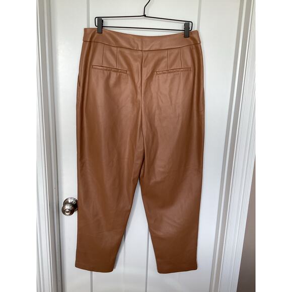 Express Women's Faux Leather Pleated Super High Rise Ankle Pants Brown Size 14R - Picture 3 of 12